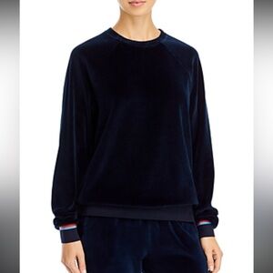 KULE The Velour Franny Sweater In Navy with Stripe Cuffs